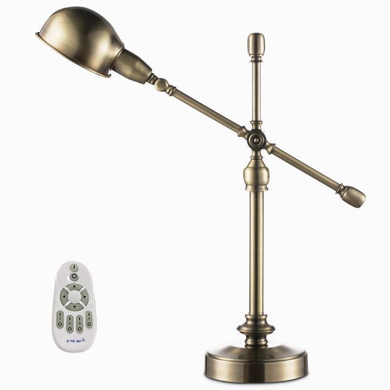 Antique brass desk lamp with dome shade, side angle
