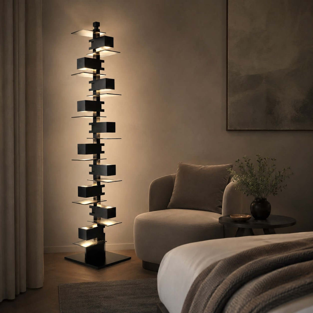 Stacked Wood Block Tower Lamp