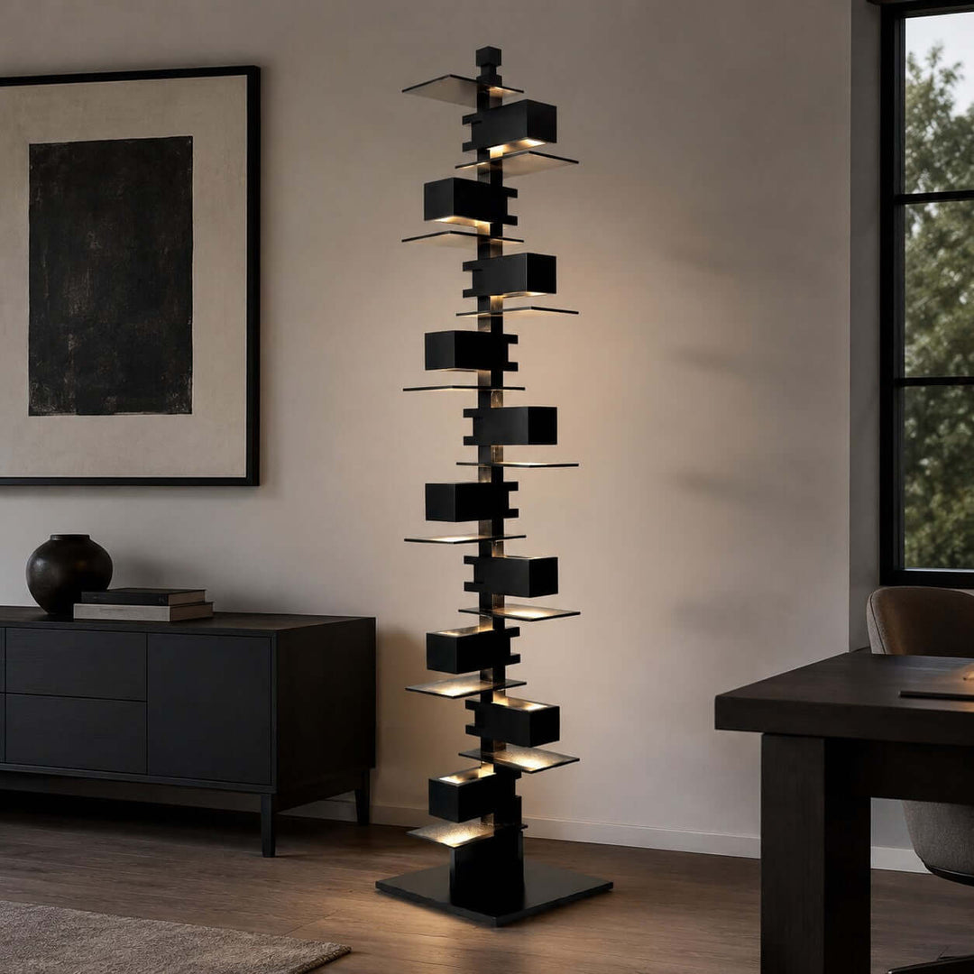 Stacked Wood Block Tower Lamp