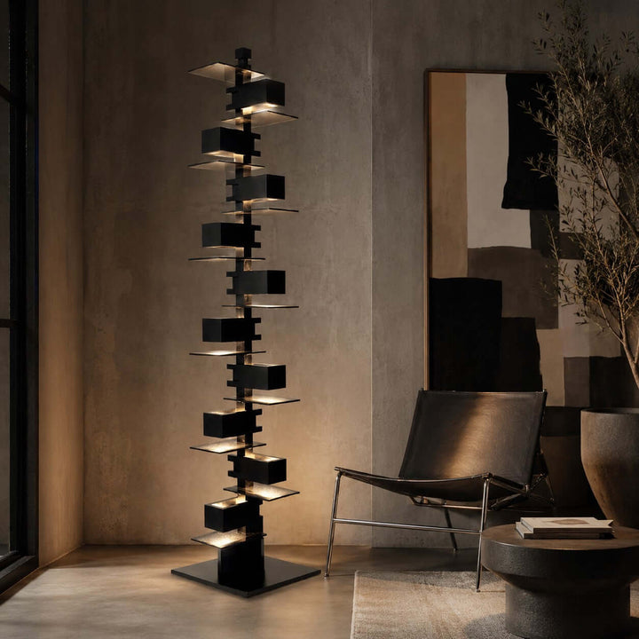 Stacked Wood Block Tower Lamp