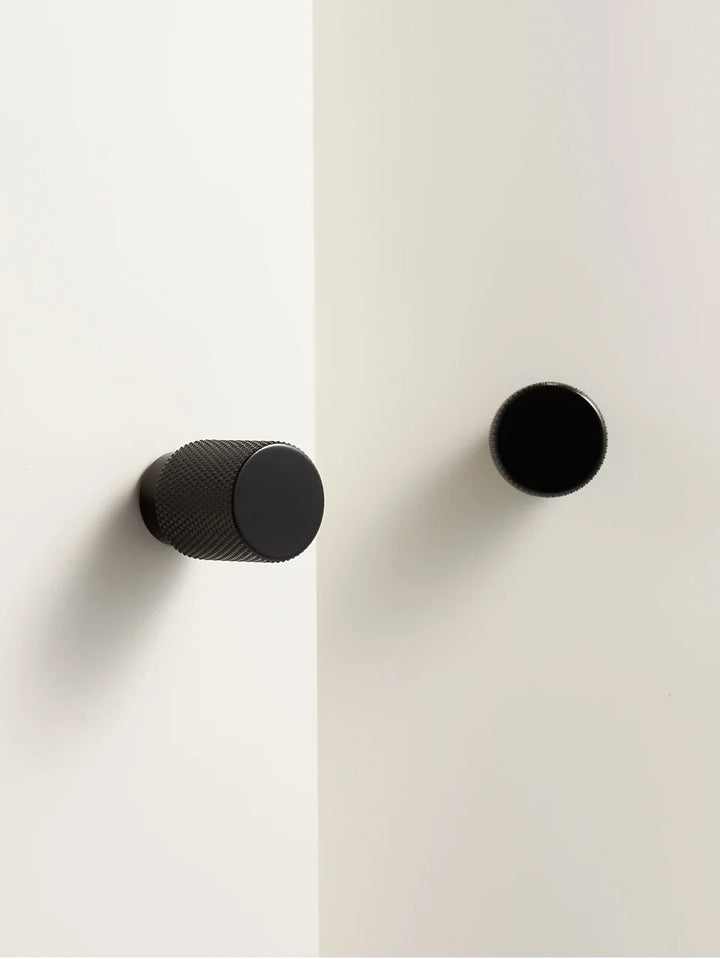 Black Cross-Knurled Brass Cabinet Knob pair