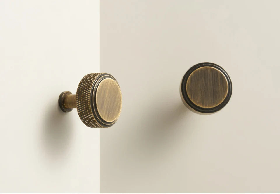 Antique Brass Diamond-Knurled Cabinet Knob pair