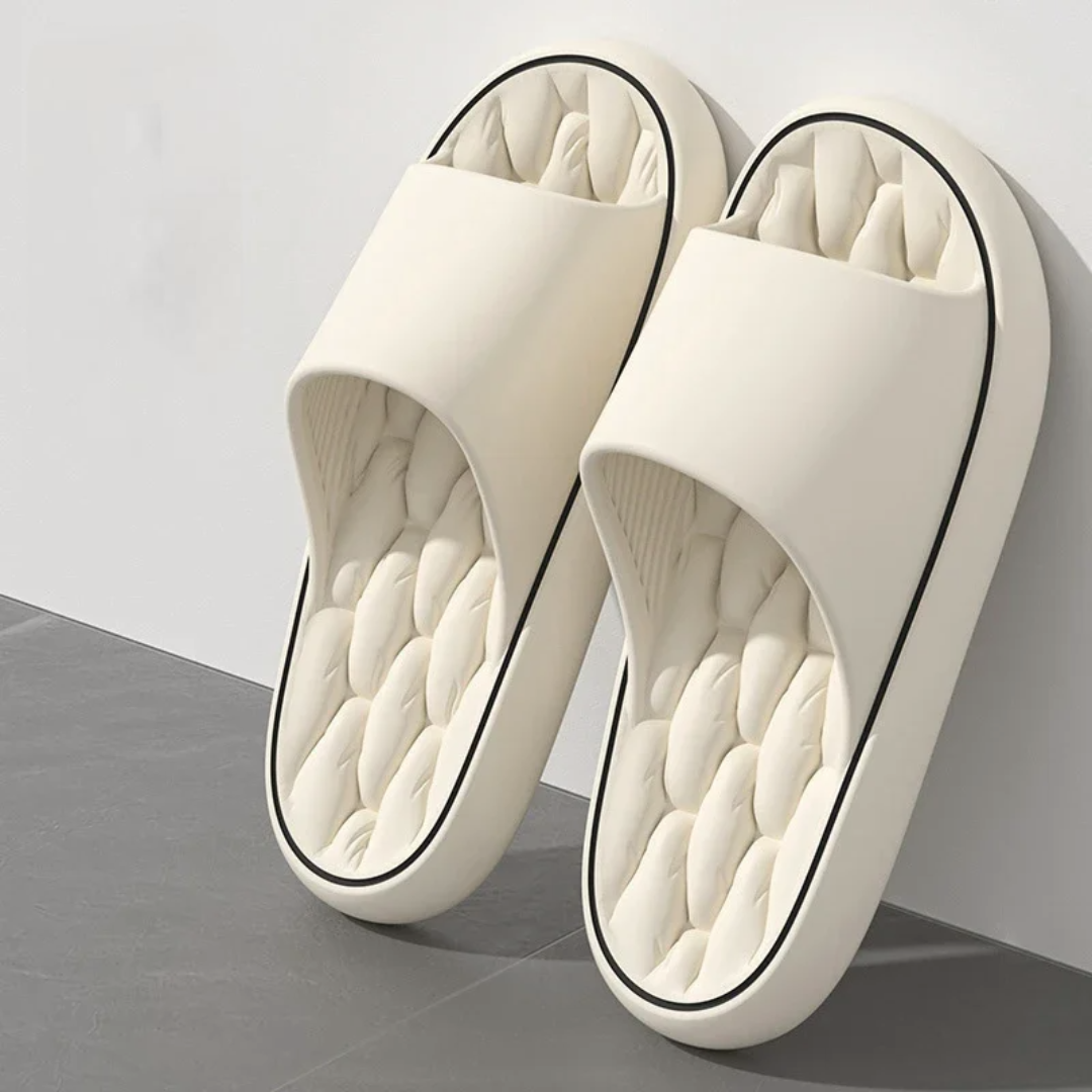 Beige Cushioned EVA Slides front view