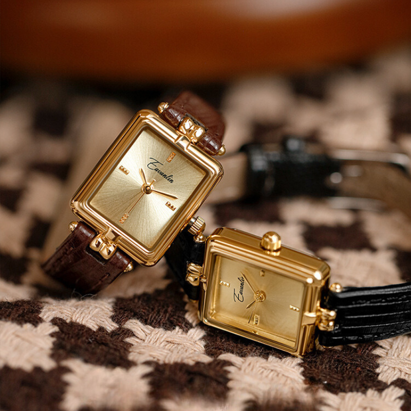 Brown Gold-Tone Steel Leather Watch