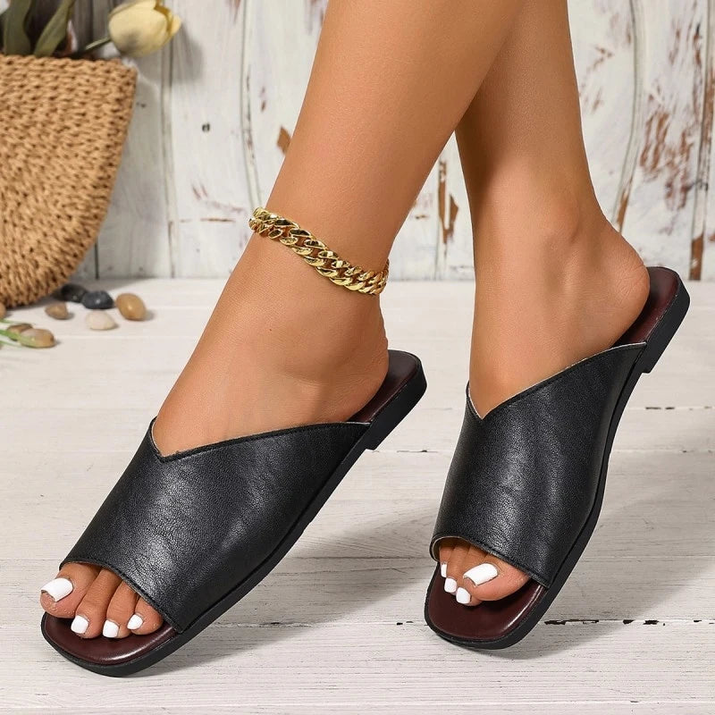 Vegan Leather Open-Toe Flats 0