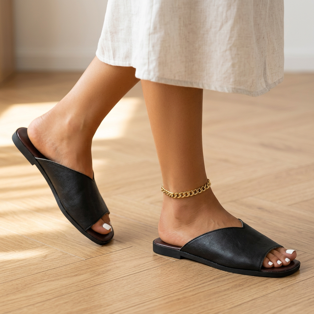 Vegan Leather Open-Toe Flats 1