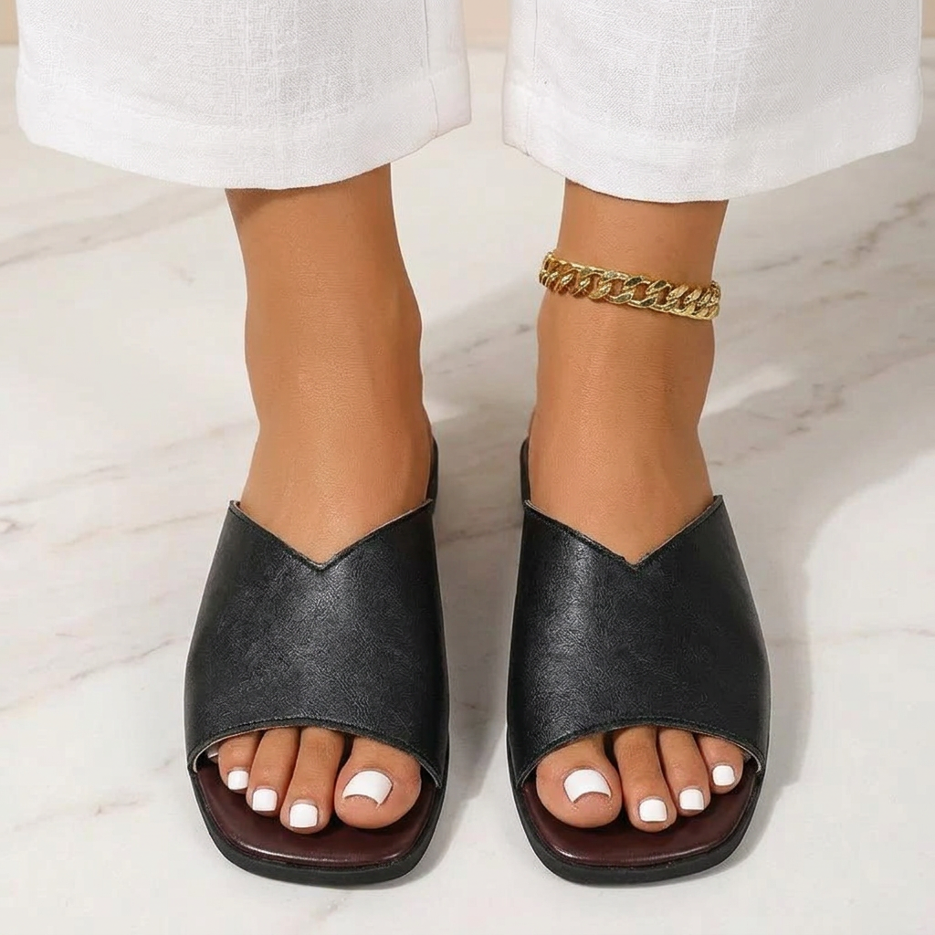 Vegan Leather Open-Toe Flats 2