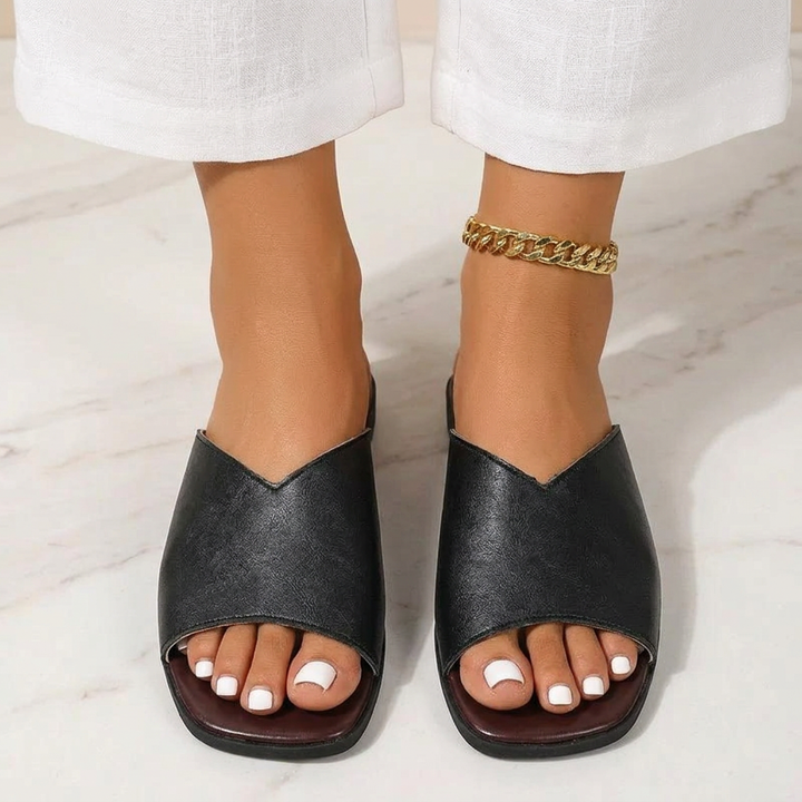Vegan Leather Open-Toe Flats 2