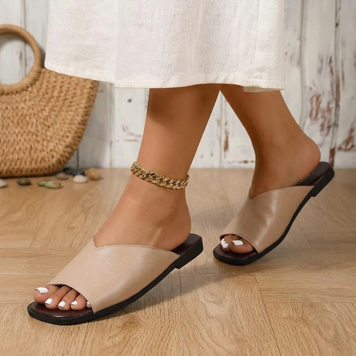 Vegan Leather Open-Toe Flats 6