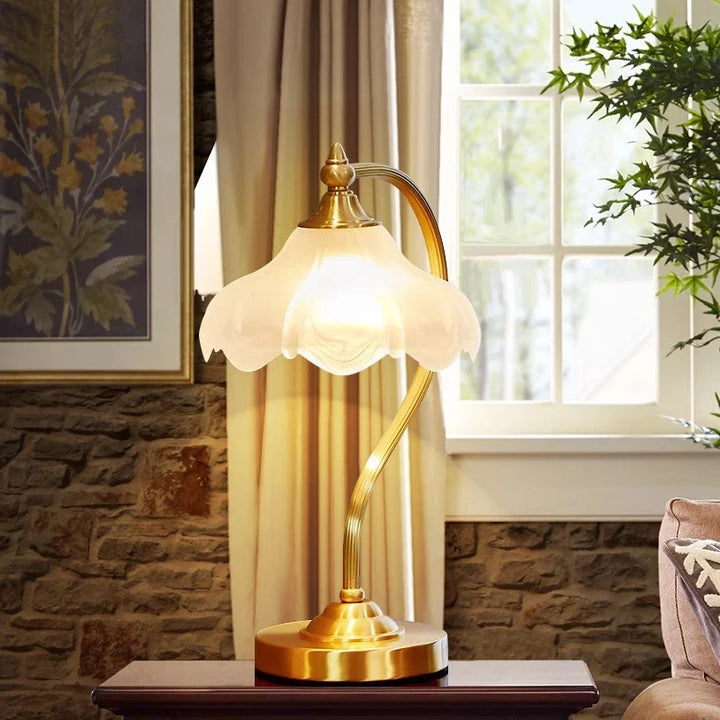 Copper Petal Glass Lamp E26 socket and 5W warm white LED bulb
