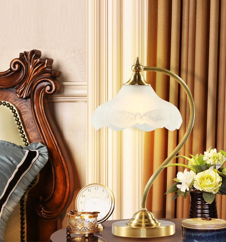 Copper Petal Glass Lamp side profile on wooden table
