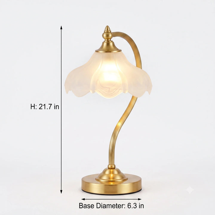 Copper Petal Glass Lamp styled in living room decor setting