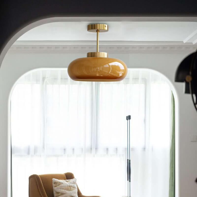 Vintage Yellow Glass Ceiling Light 1