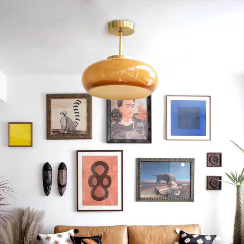Vintage Yellow Glass Ceiling Light 2