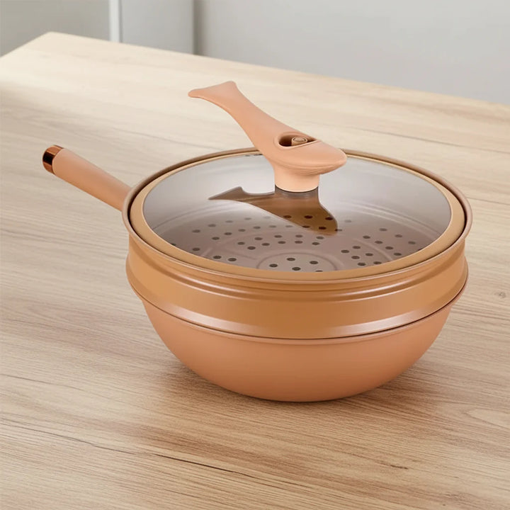 Nonstick Aluminum Steamer Wok Pan lifestyle in use
