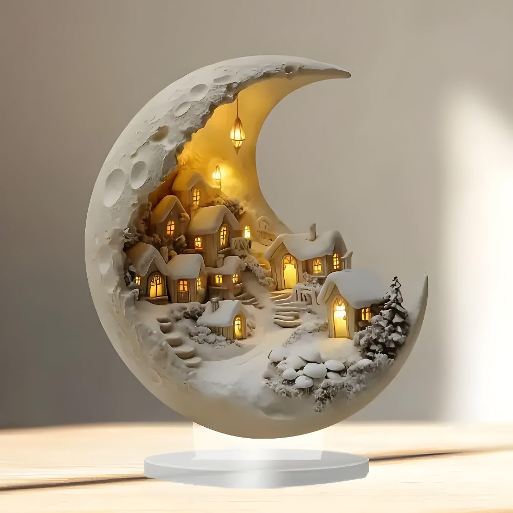 Whimsical Acrylic Moon Village Wall Art 0