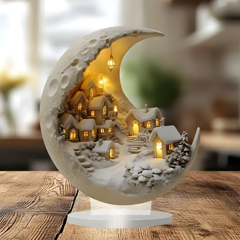 Whimsical Acrylic Moon Village Wall Art 4