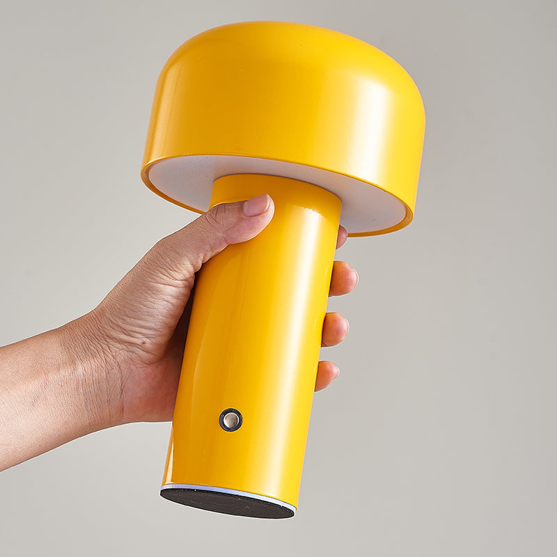 Yellow Rechargeable Mushroom LED Lamp lit