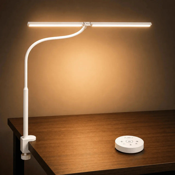 White Dual-Head LED Desk Lamp front view
