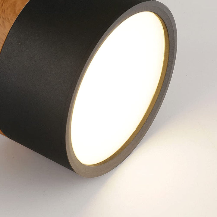 Modern Cylindrical LED Ceiling Light with Wood Accent - Dimmable Flush Mount Fixture