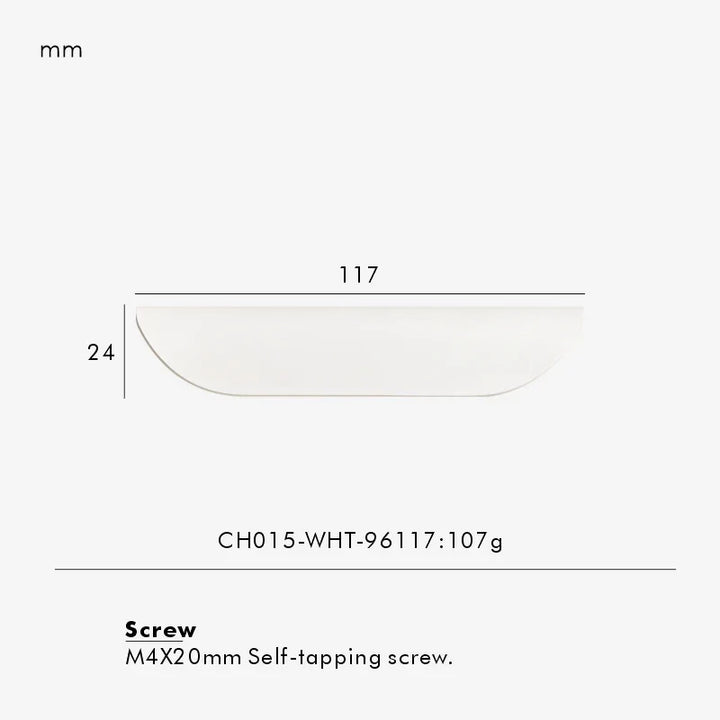 White Curved Folded-Edge Cabinet Pull 117mm