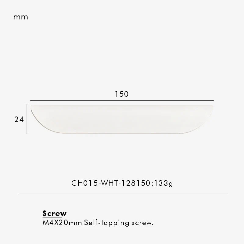 White Curved Folded-Edge Cabinet Pull 150mm
