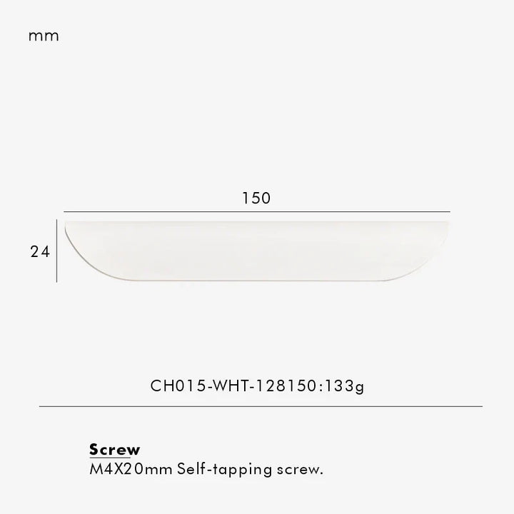 White Curved Folded-Edge Cabinet Pull 150mm