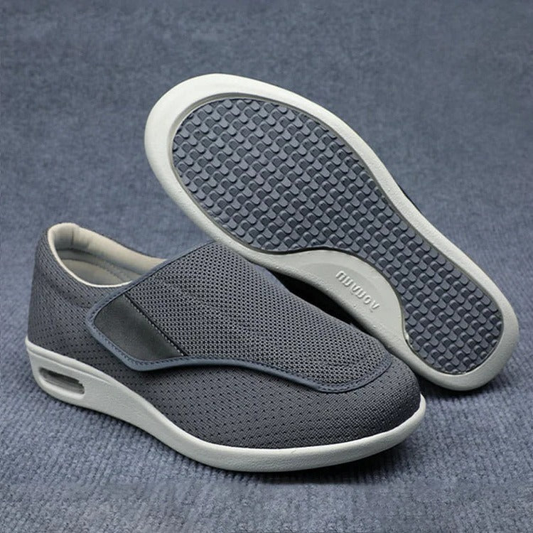 Gray Adjustable Wide-Fit Comfort Shoes pair with sole view
