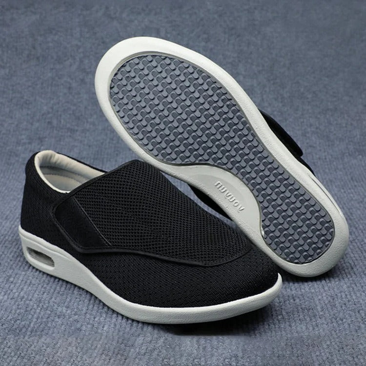 Black Adjustable Wide-Fit Comfort Shoes pair with sole view