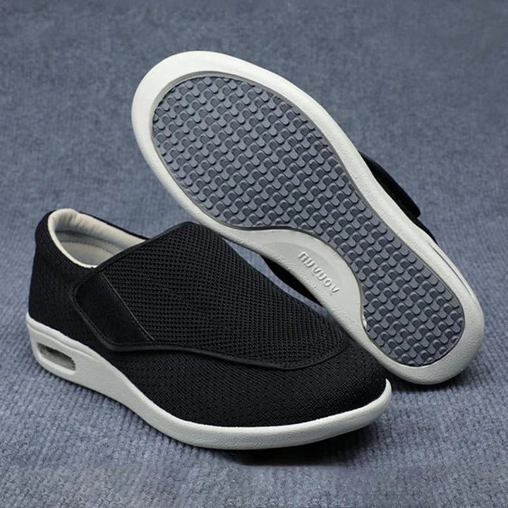 Black Adjustable Wide-Fit Comfort Shoes pair with sole view
