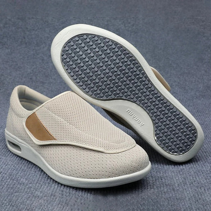Beige Adjustable Wide-Fit Comfort Shoes pair with sole view