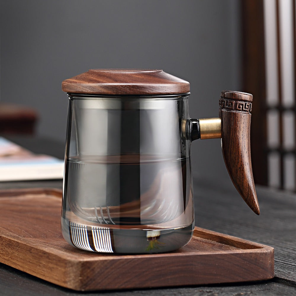 Wooden Handle Glass Mug 0