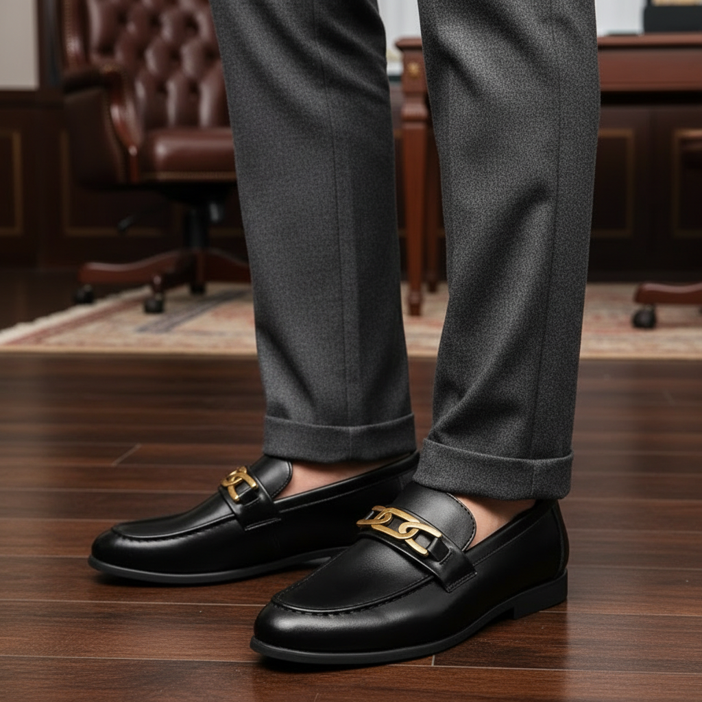 Genuine Leather Buckle Loafers