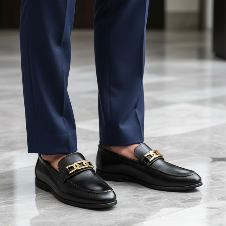 Brown Genuine Leather Buckle Loafers