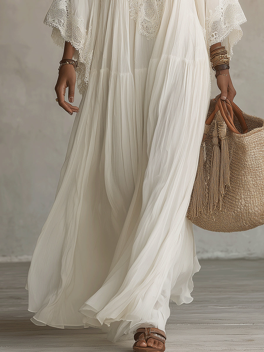 White Chiffon Maxi Dress worn lifestyle