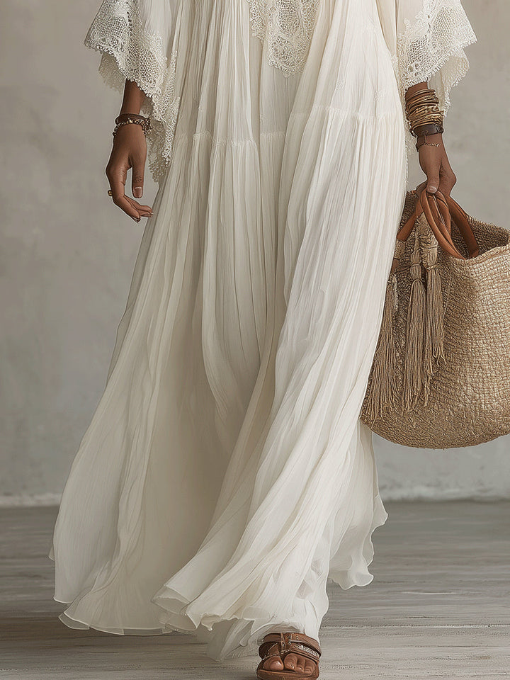 White Chiffon Maxi Dress worn lifestyle