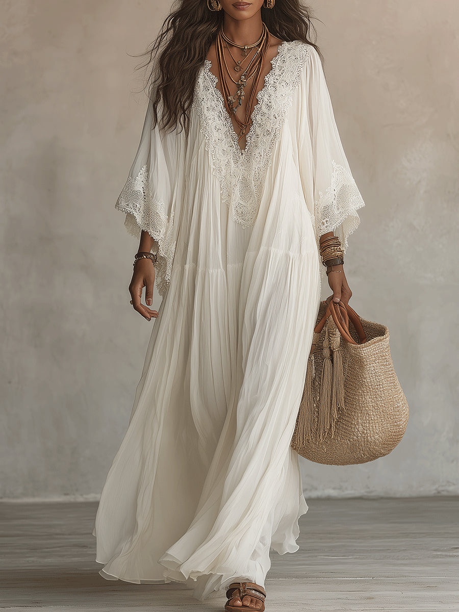 White Chiffon Maxi Dress front view