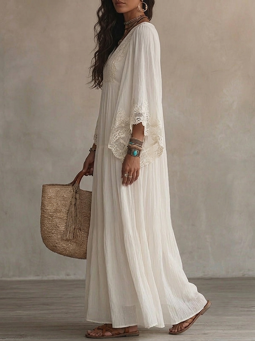White Chiffon Maxi Dress side view