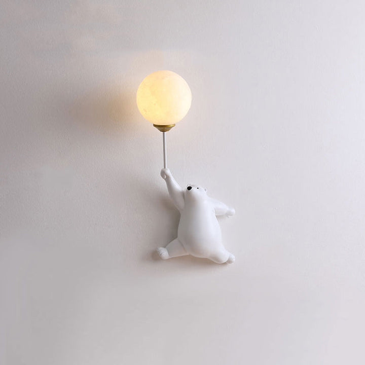 White Resin Bear Balloon Wall Lamp front view