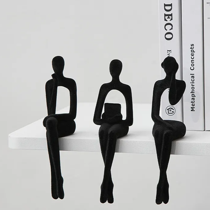 Black Abstract Thinker Shelf Sitter Figurines on shelf
