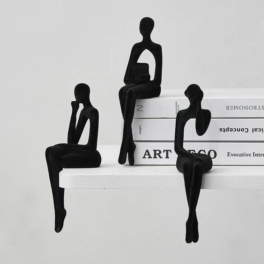 Black Abstract Thinker Shelf Sitter Figurines side view