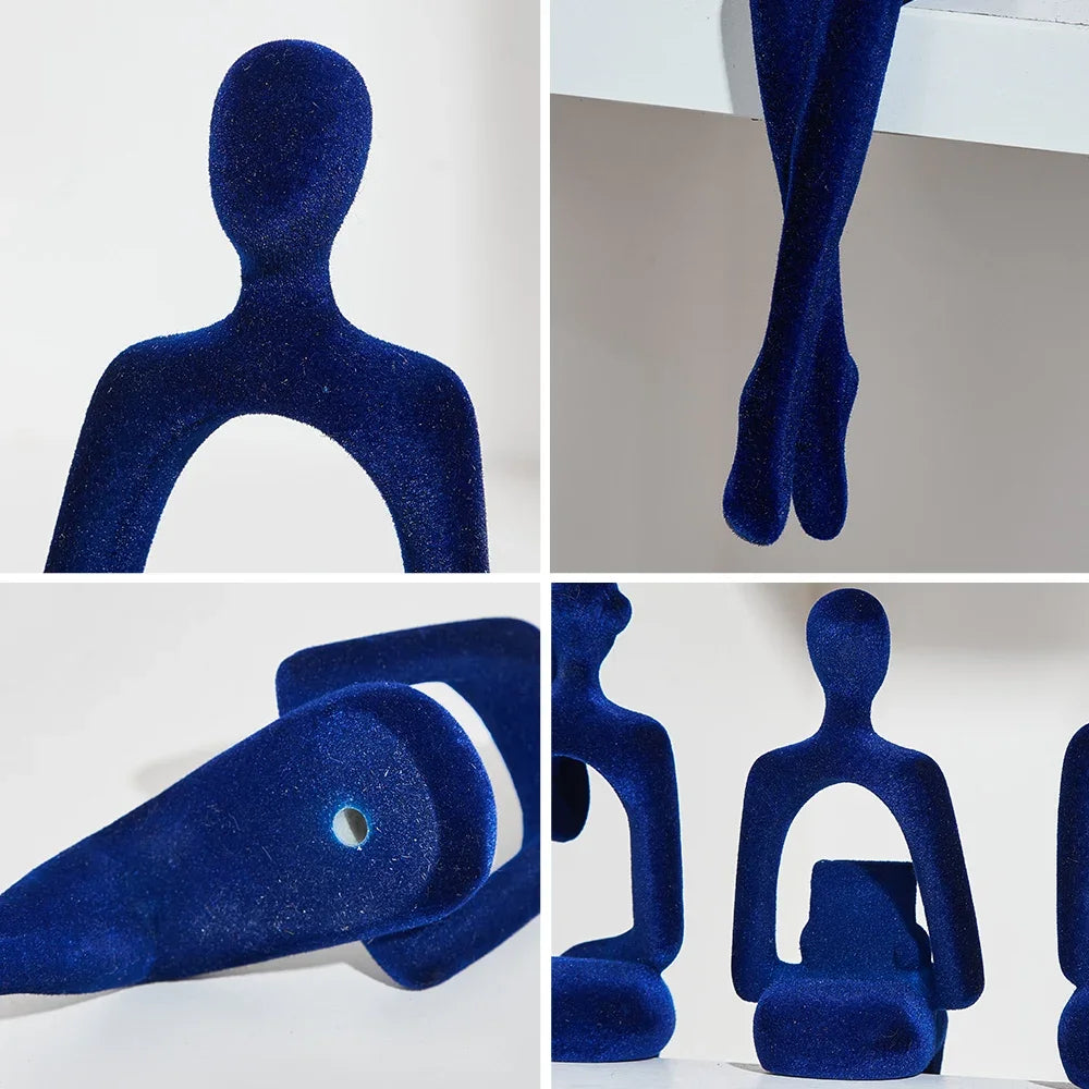 Blue Abstract Thinker Shelf Sitter Figurines flocked detail