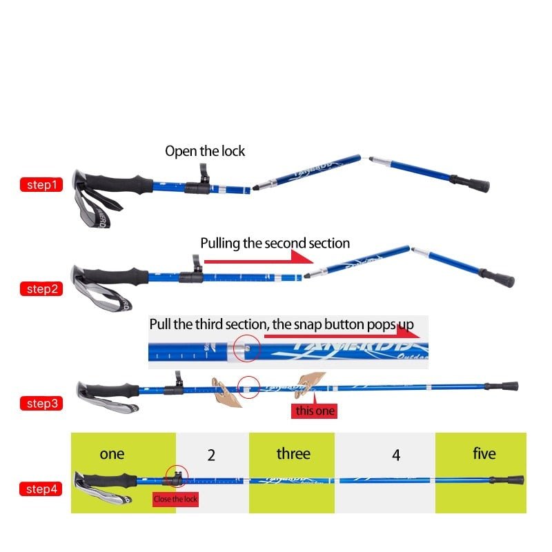 Telescopic Aluminum Hiking Poles tungsten steel tip