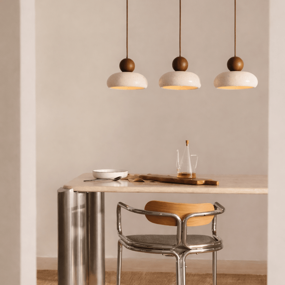 Agate Stone Pendant Lights row of three over table