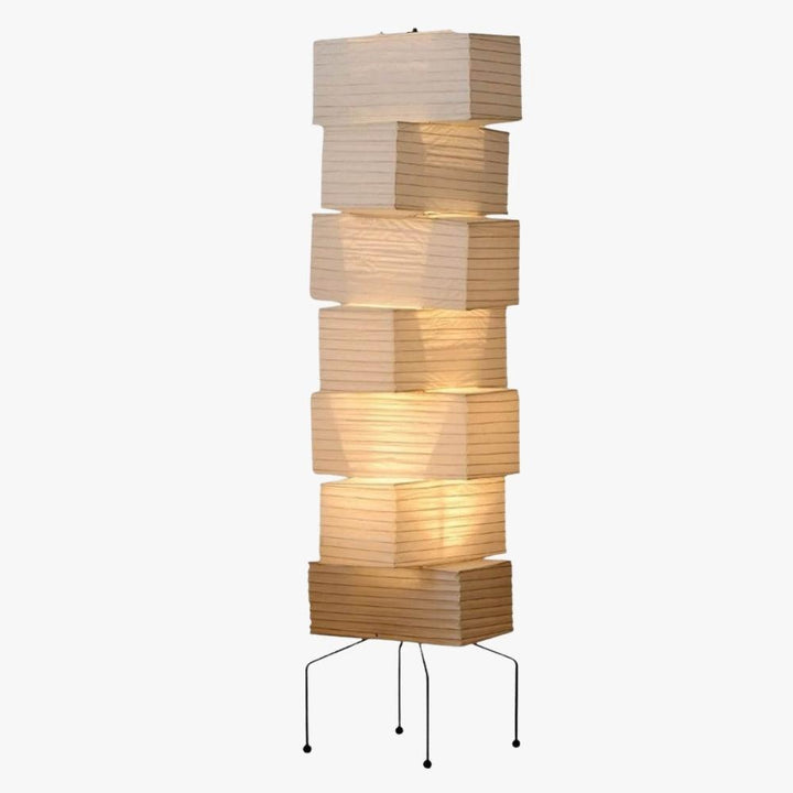 White Akari Paper Floor Lamp with stacked lantern shade, main view