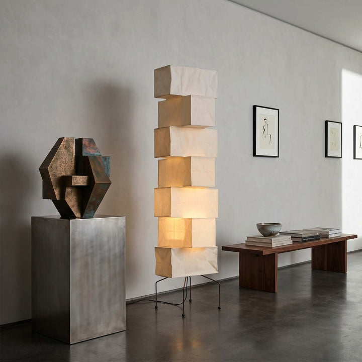 White Akari Paper Floor Lamp in a gallery-style interior