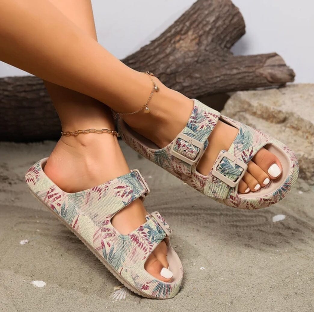 Printed Casual Summer Sandals with Adjustable Straps and Cushioned Soles for Women
