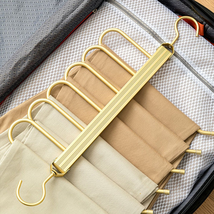 Gold Aluminum Pants Hanger with trousers top view