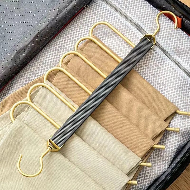 Gold with Black Aluminum Pants Hanger with trousers