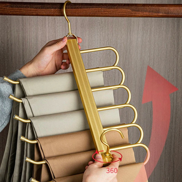 Gold Aluminum Pants Hanger folding demonstration